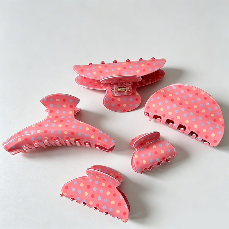 Vibrant Pink Rainbow Polka Dots Hair Claw