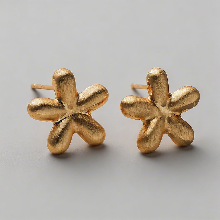 Matte Gold Plumeria Stud Earri - Shopdayla Wholesale - #6754