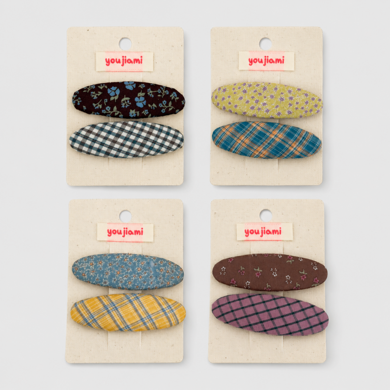 Vintage Floral Plaid Oval Snap Clip Hair Accessory