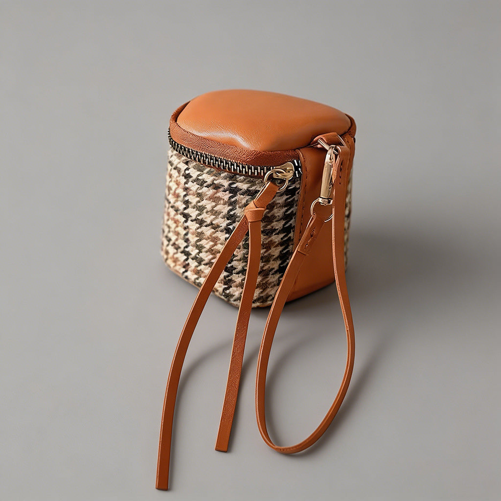 Chic Plaid Mini Cylinder Pouch - Shopdayla Wholesale - #9250
