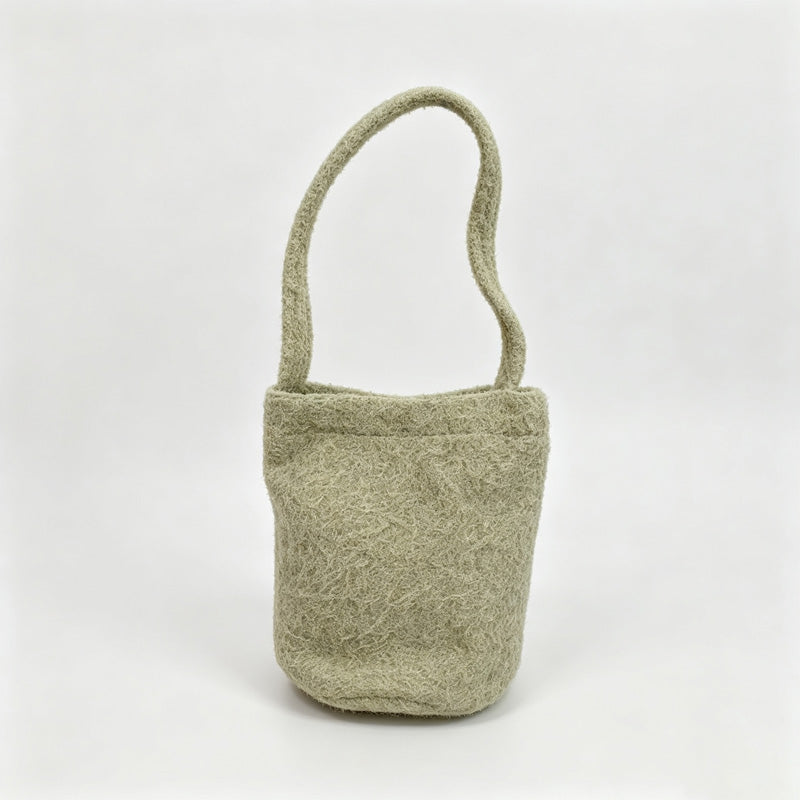 Fuzzy Solid Color Bucket Handle Bag