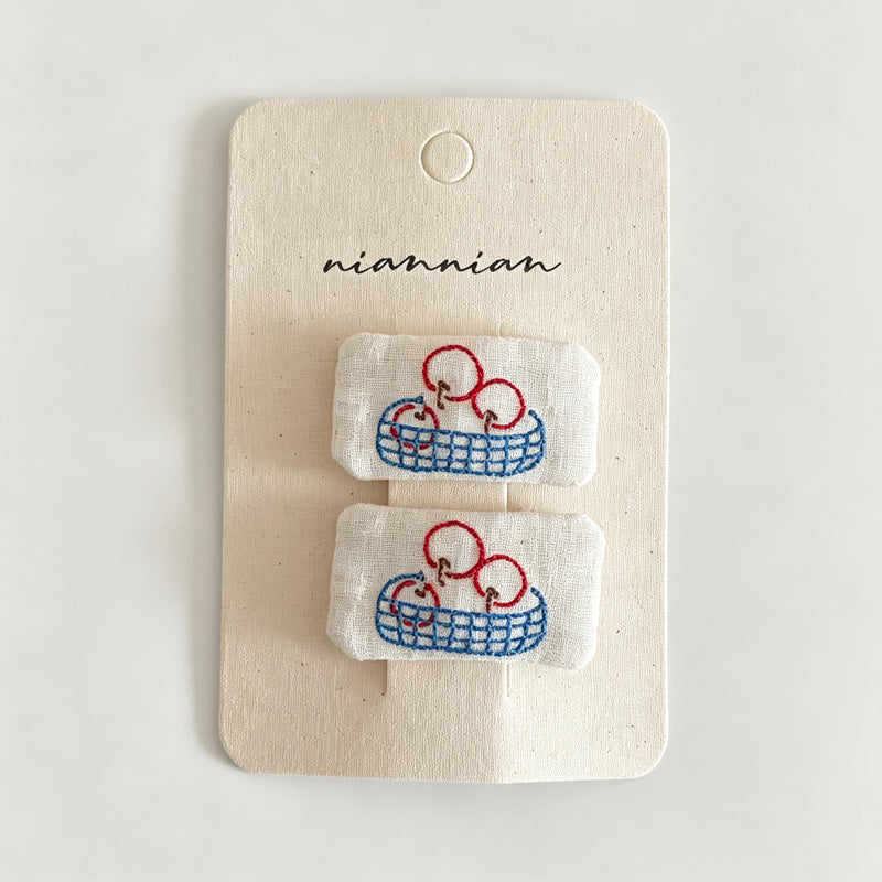Embroidered Square Fabric Hair Clips