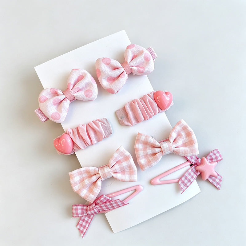 Pink Bow Heart Hair Clip Set