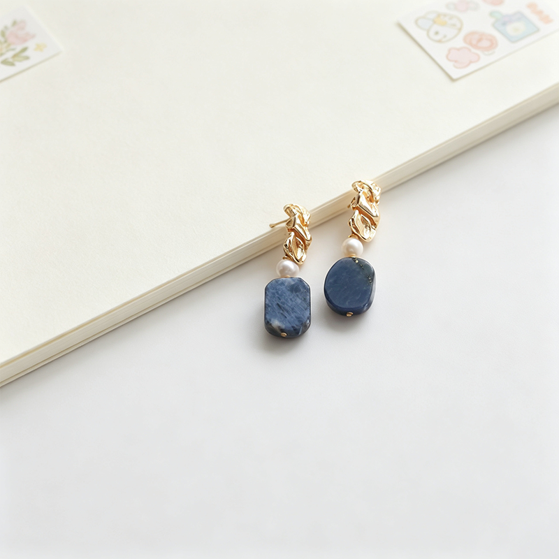 Blue Natural Stone Pearl Drop Earrings