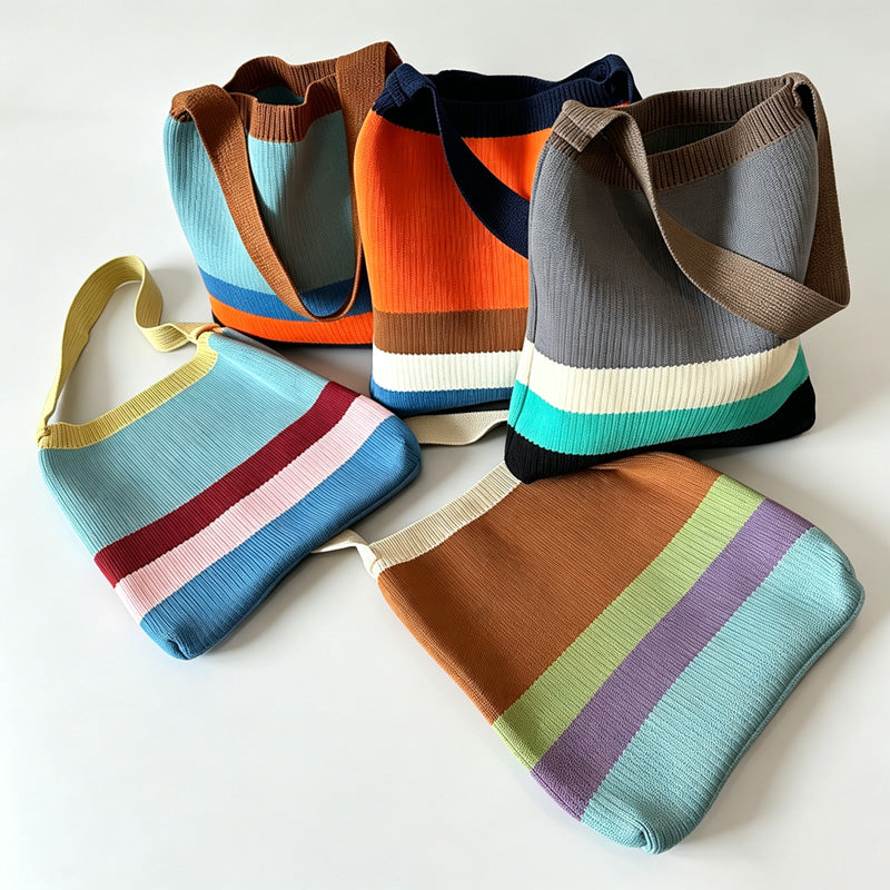 Color Block Knit Tote Bag