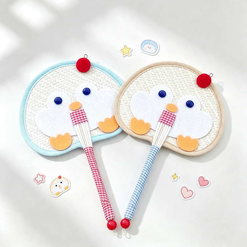 Penguin Shape Woven Straw Hand Fan