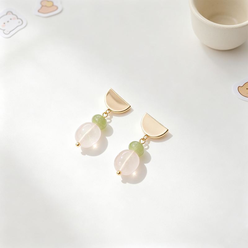 Crystal Green Stone Metal Drop Earrings