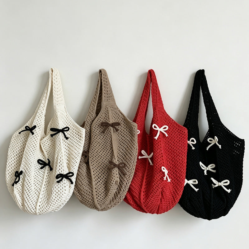 Bow Motif Knit Tote Bag