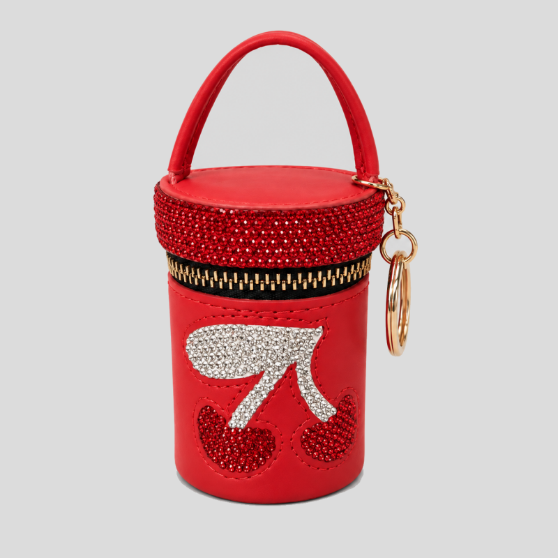 Rhinestone Cherry Coin Purse Keychain