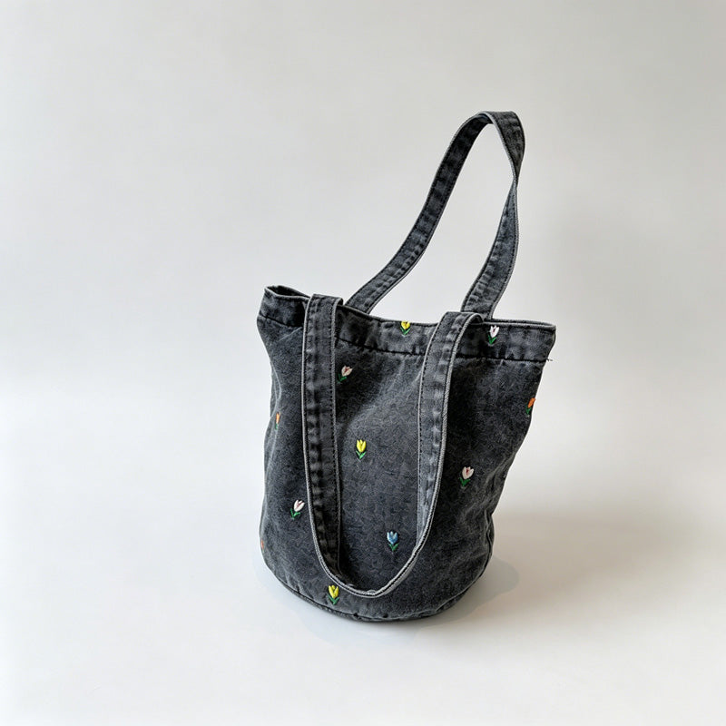 Denim Embroidered Tote Bag