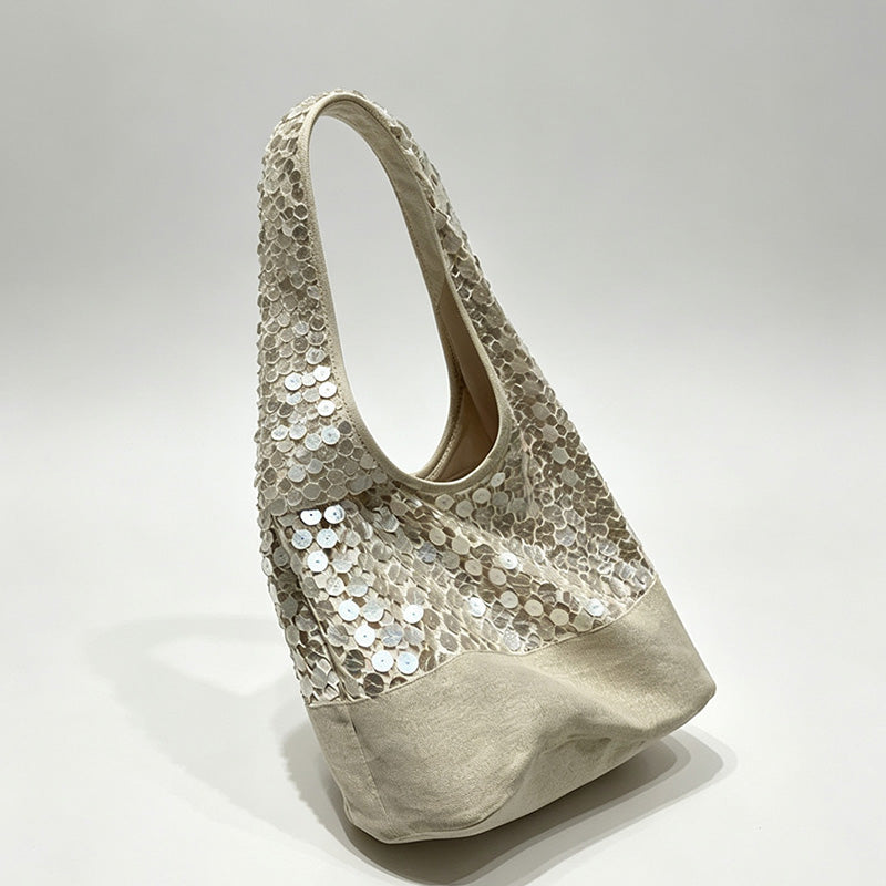 Sparkly Sequins Two-Tone Shoulder Tote Bag
