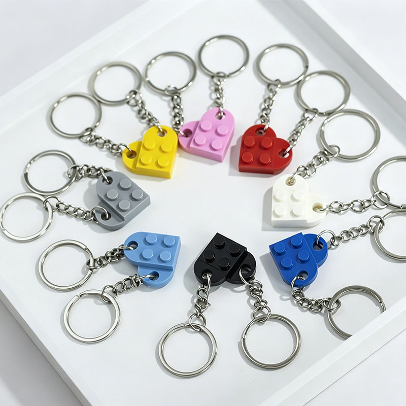 Split Heart Building Block Couple Keychain