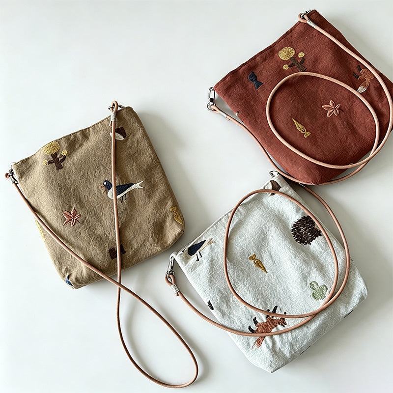 Artistic Animal Embroidery Canvas Crossbody Bag