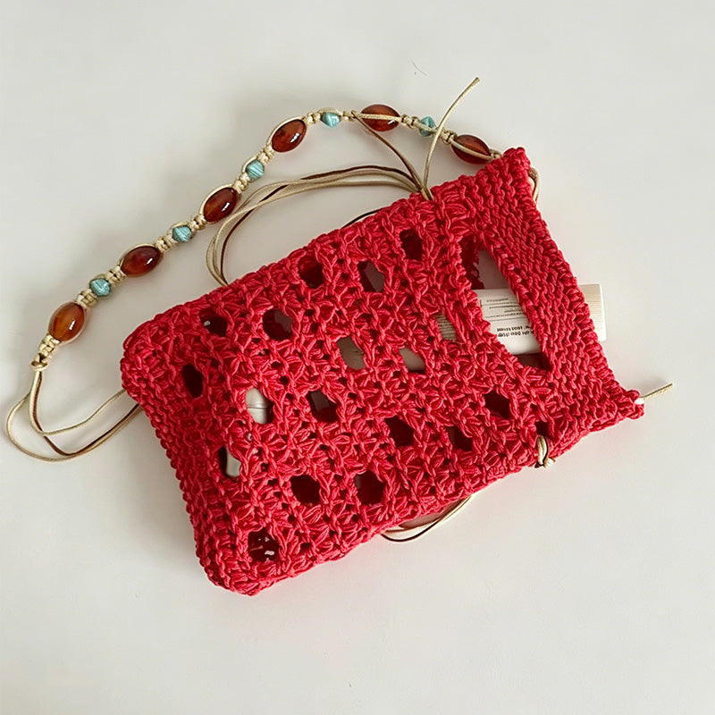 Hollow Crochet Drawstring Mini Phone Crossbody Bag
