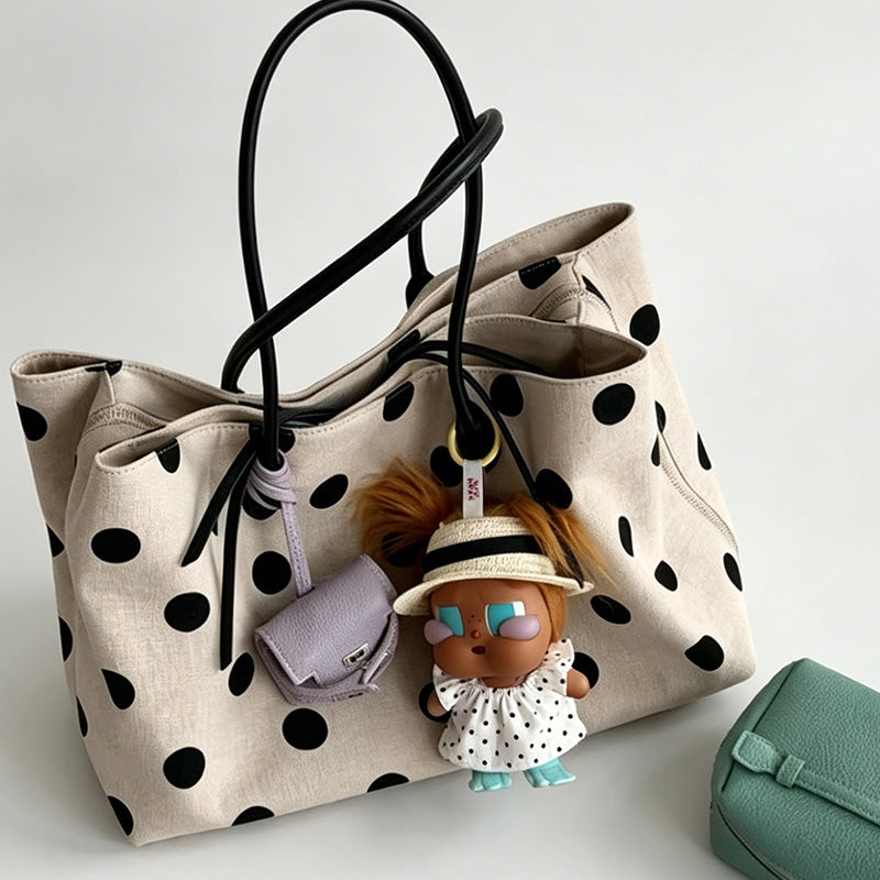 Dot Canvas Tote Bag-Non Charm & Non Shoulder Pad