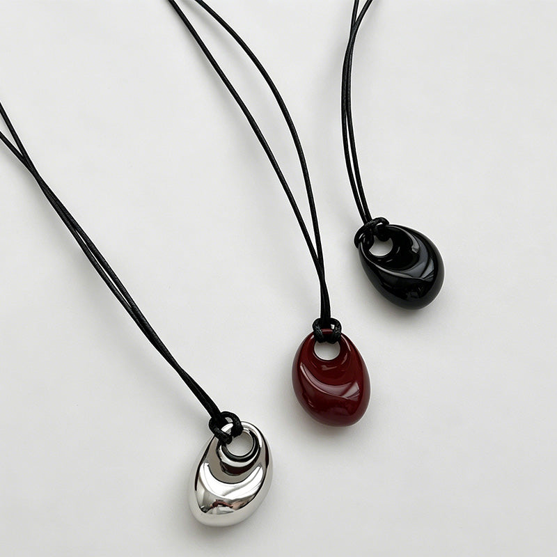 Elegant Minimalist Geometric Bean Pendant Long Necklace
