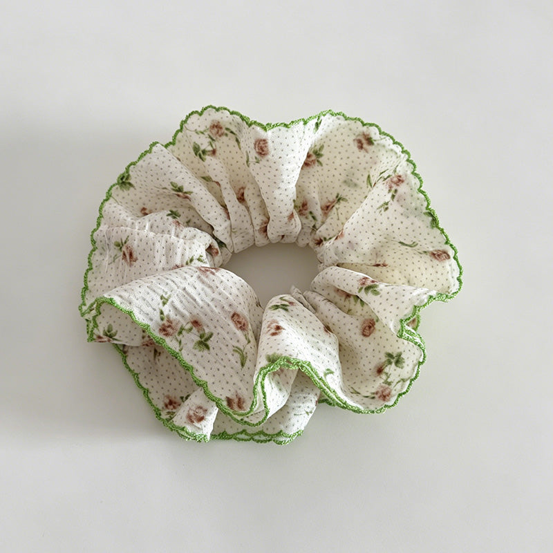 Fresh Green Floral Double Scrunchie