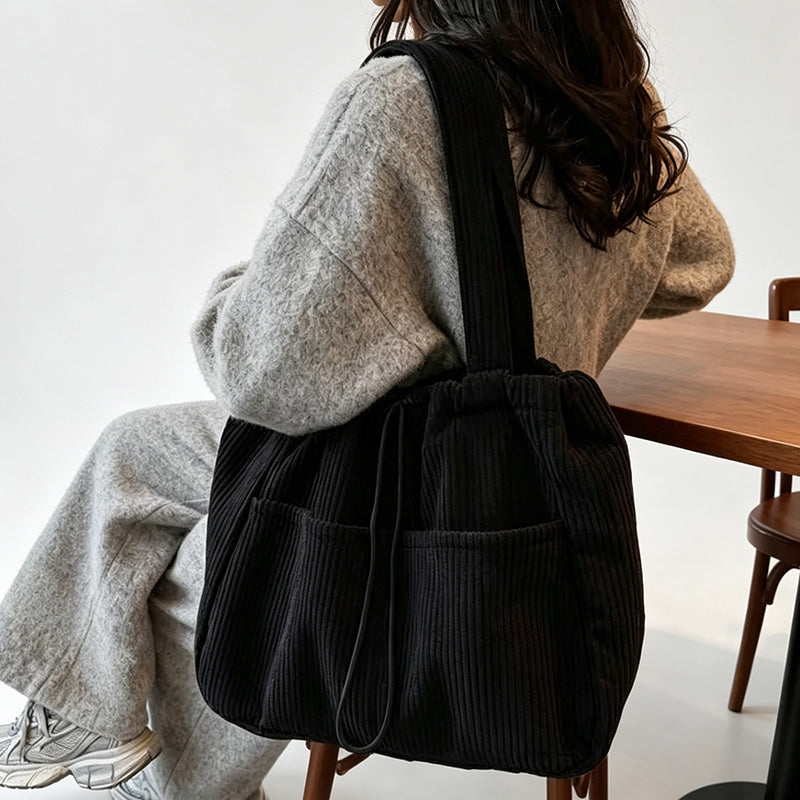 Solid Color Corduroy Bucket Bag