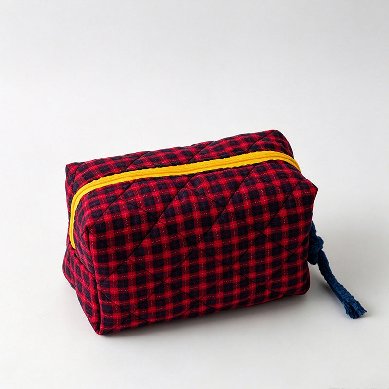 Contrast Plaid Large Capacity Travel Cosmetic Bag