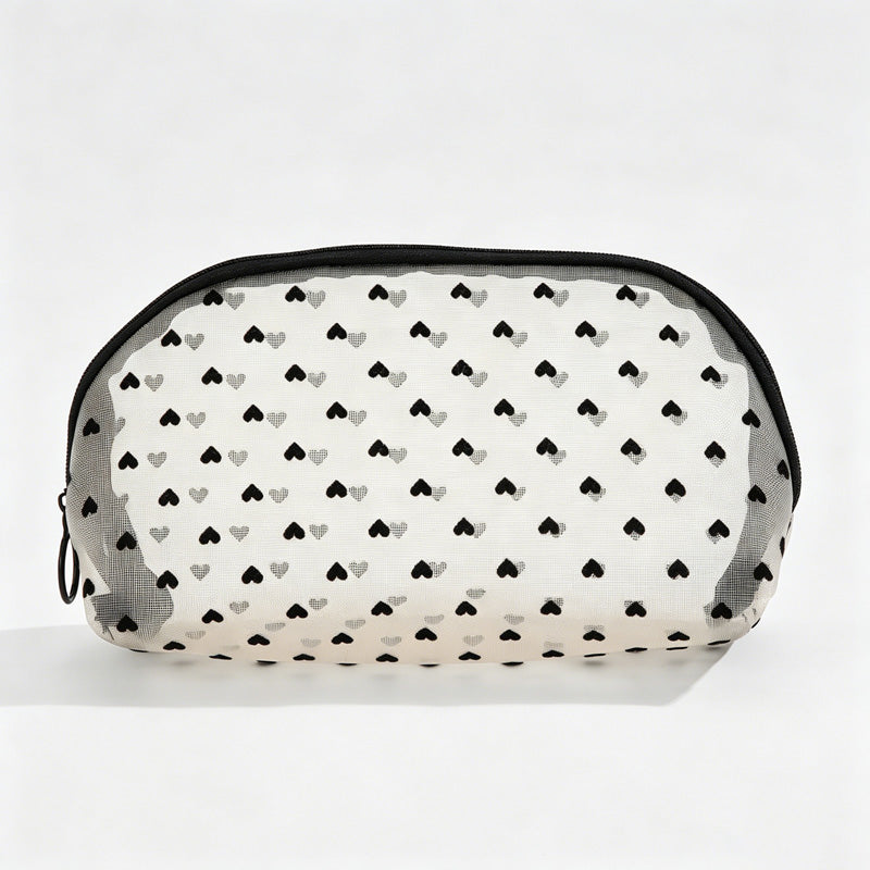 Heart Mesh Pattern Cosmetic Bag
