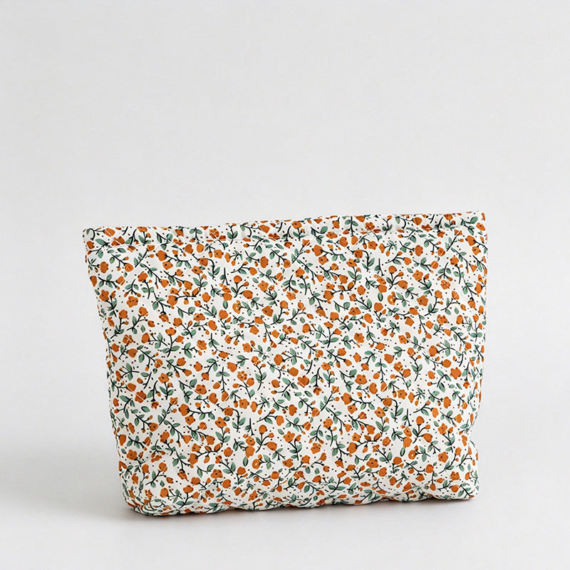 Floral Quilted Capacity Cosmetic Pouch