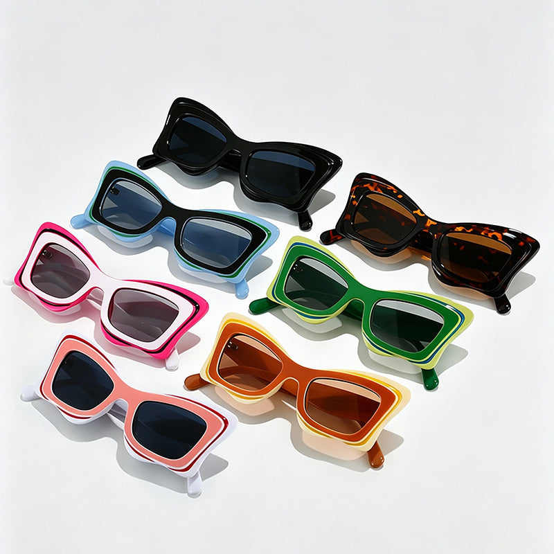 Double-Layer Wavy Butterfly Irregular Cat Eye Sunglasses
