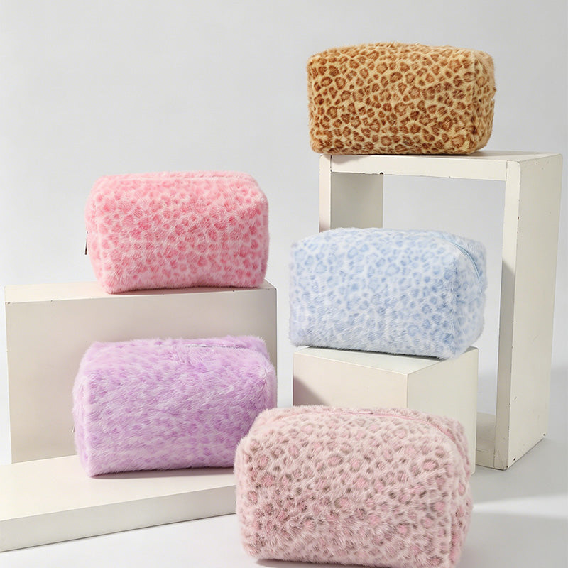 Leopard Print Fluffy Plush Pouch