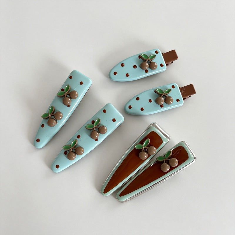 Cherry Polka Dot Hair Clips