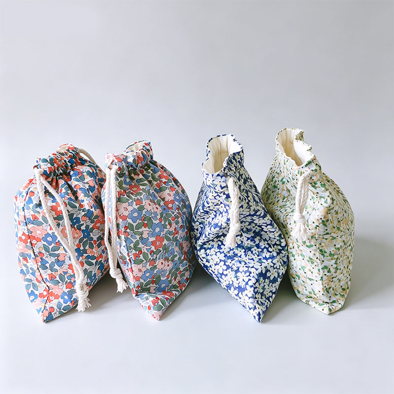 Floral Drawstring Cotton Pouch