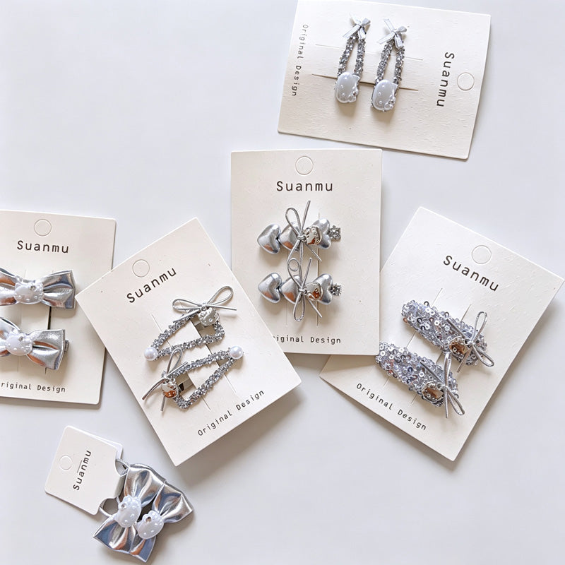 Silver Shiny Fabric Bow Hair Accessories