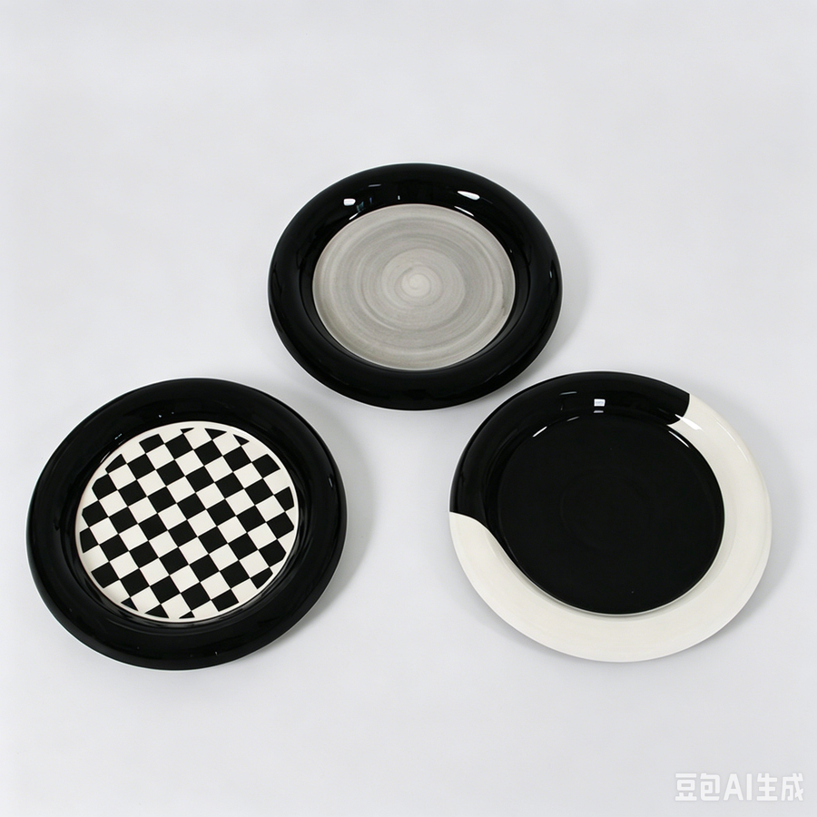 Checkered Ceramic Round Snack Plate