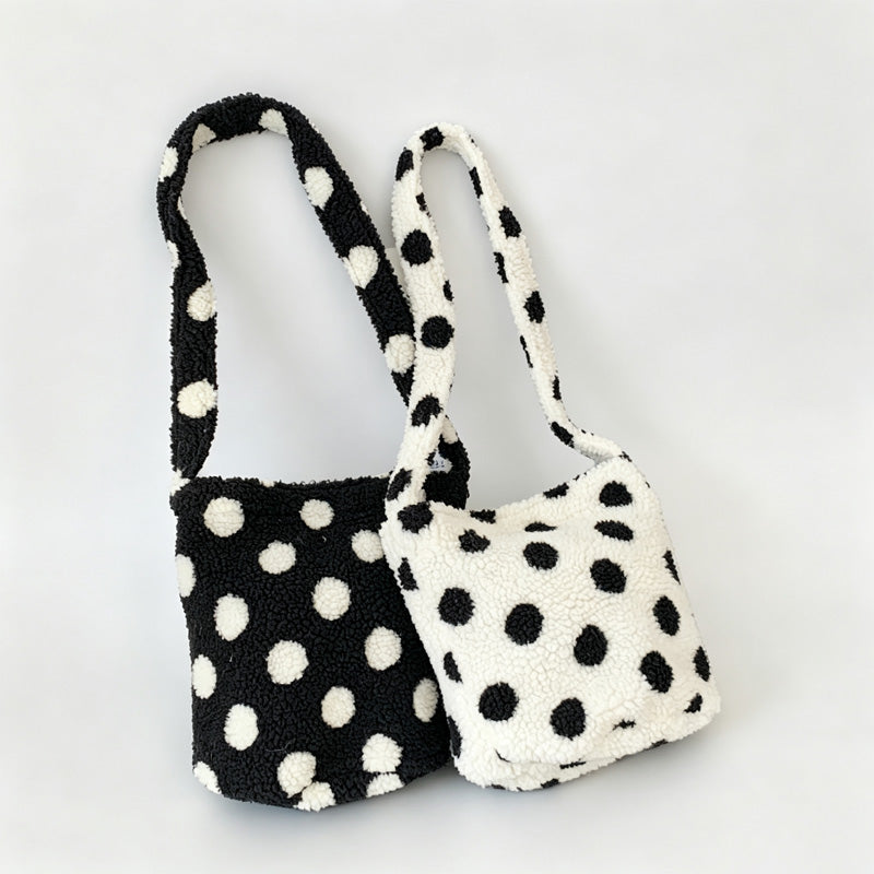 Polka Dot Fleece Bucket Crossbody Bag