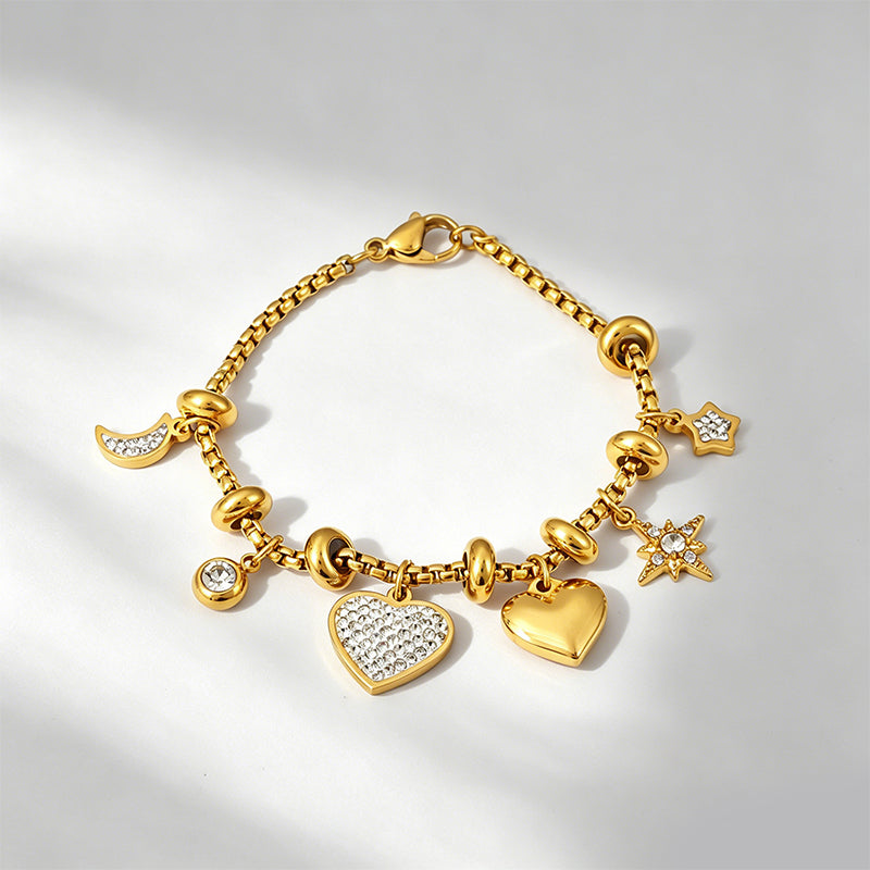 Dainty Multi-charm Heart Moon Star Zircon Bracelet
