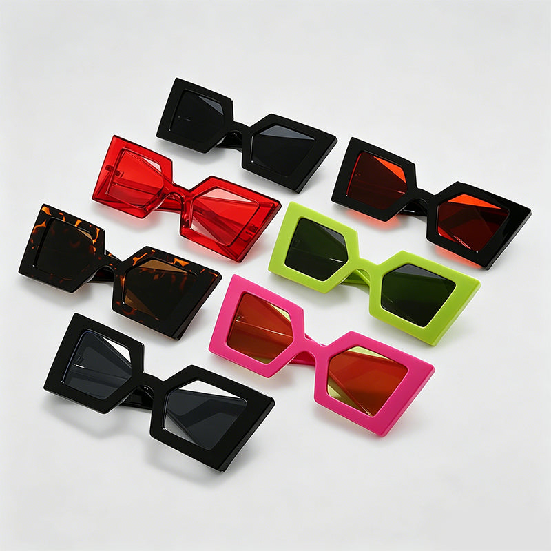 Oversized Wide Temple Irregular Square Futuristic Sunglasses