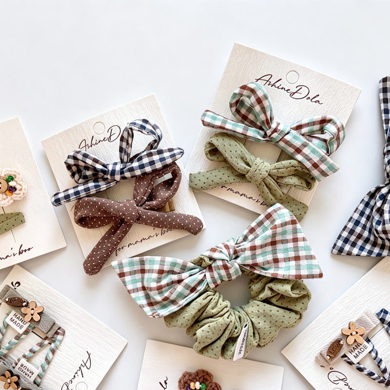 Plaid Bow Fabric Hair Clips