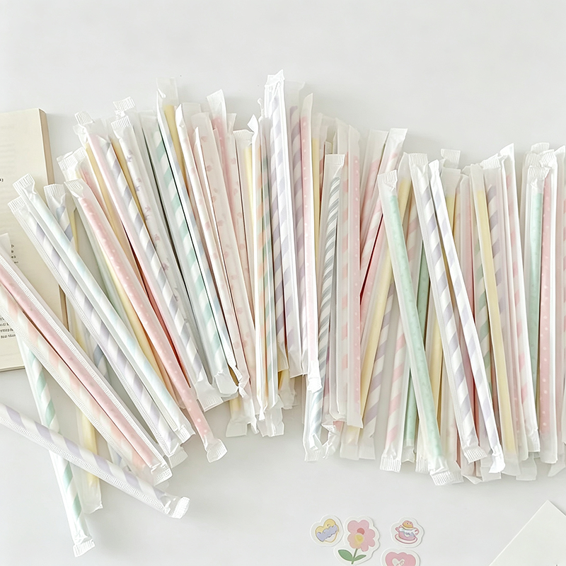 Wrapped Paper Drinking Straws Set