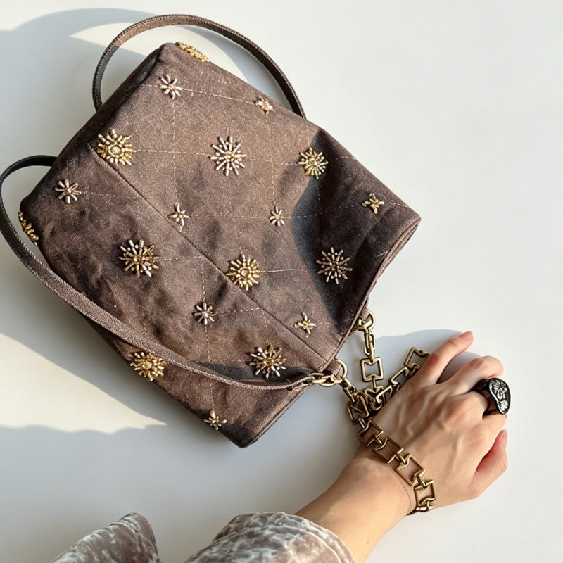 Beaded Cylinder Bucket Bag