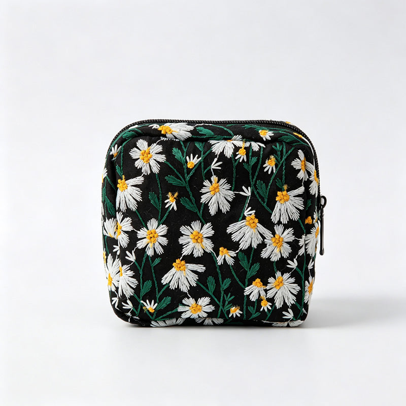 Daisy Embroidery Square Storage Pouch