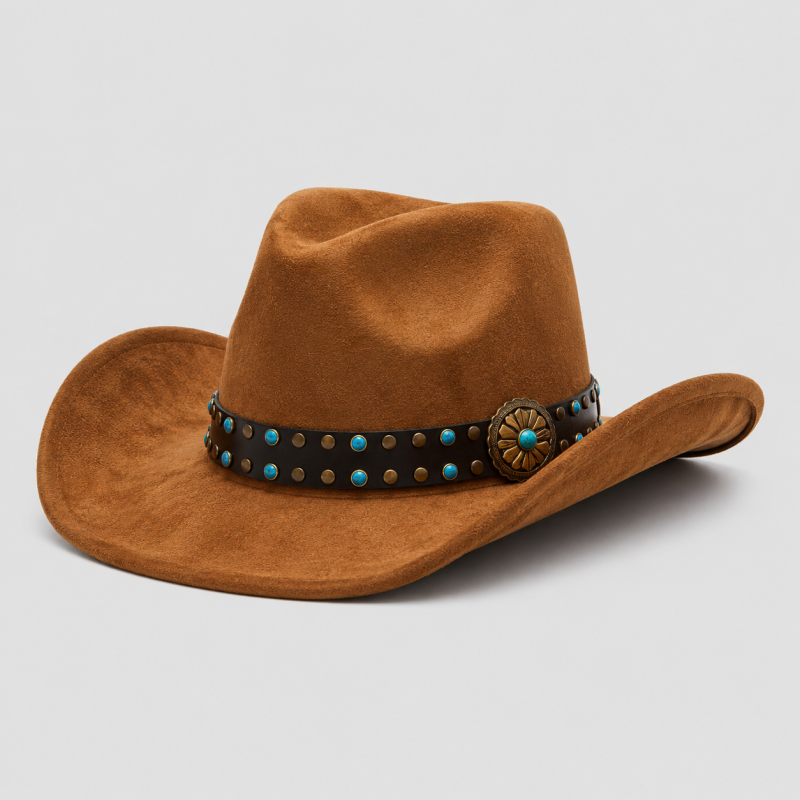 Western Cowboy Hat with Beaded Band and Concho Detail