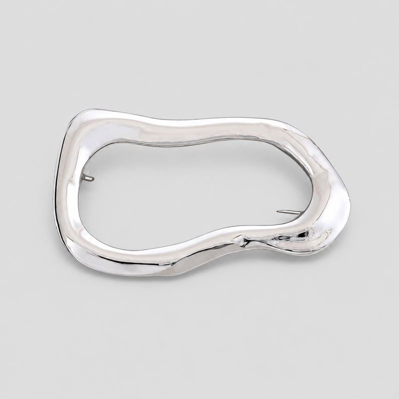 Irregular Hollow Oval Metal Brooch