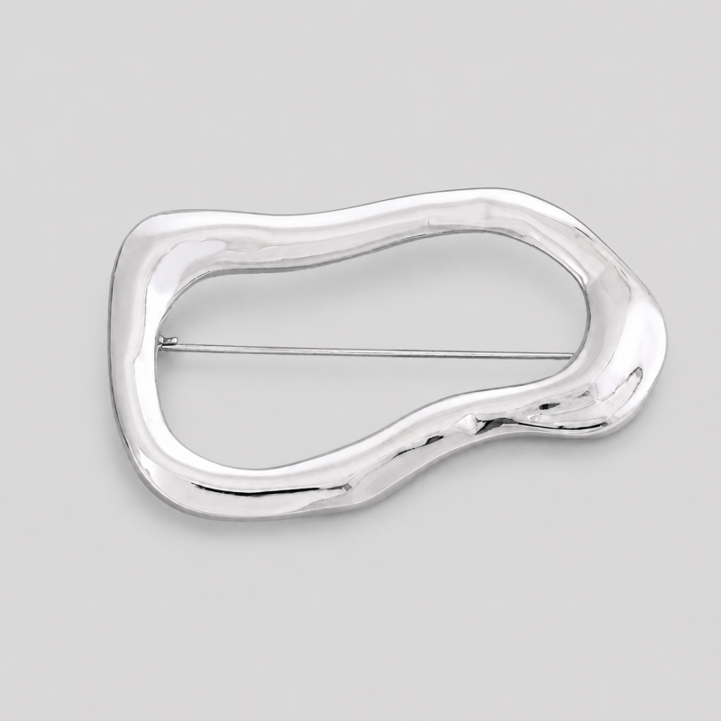 Irregular Hollow Oval Metal Brooch