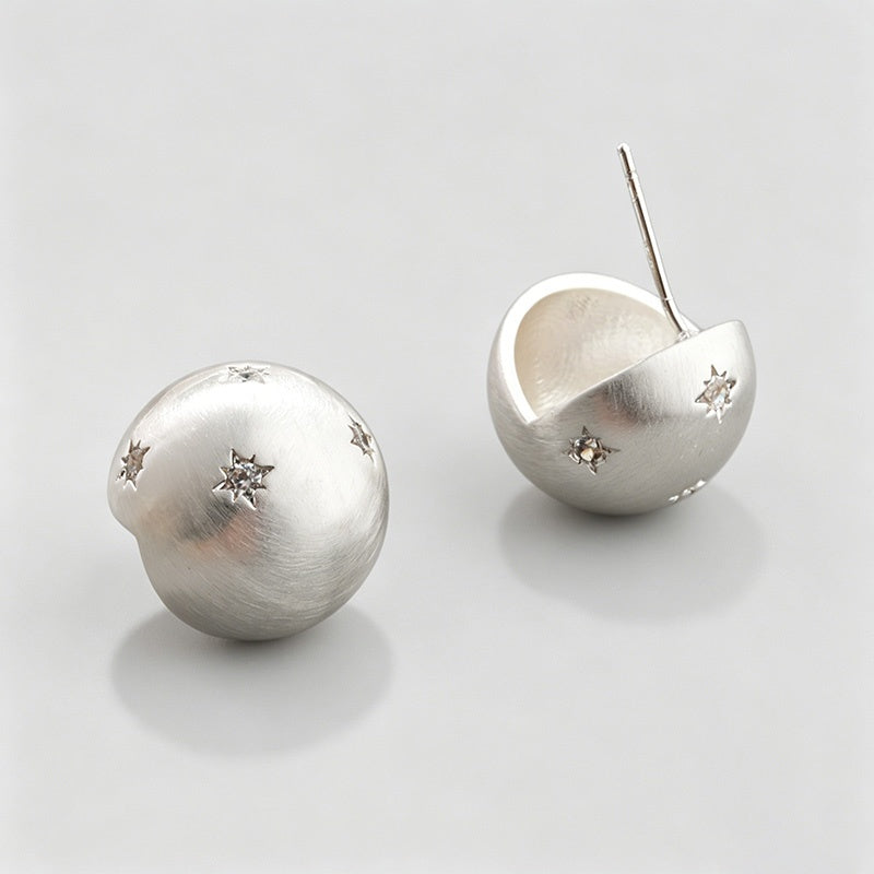 Brushed Round Ball Stud Earrings