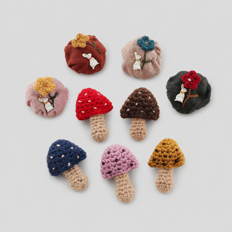 Crochet Mushroom Faux Wool Brooch