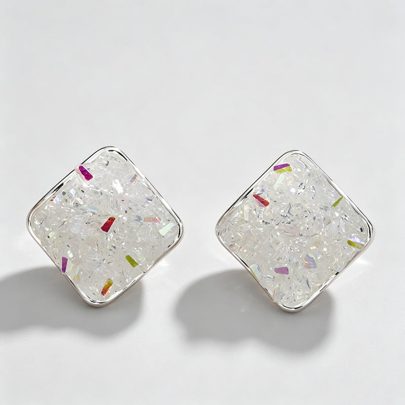 Round Square Glitter Crushed Glass Crystal Studs
