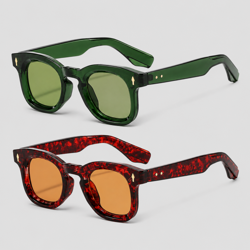 Thick Square Gold Stud Decor Retro Polarized Sunglasses