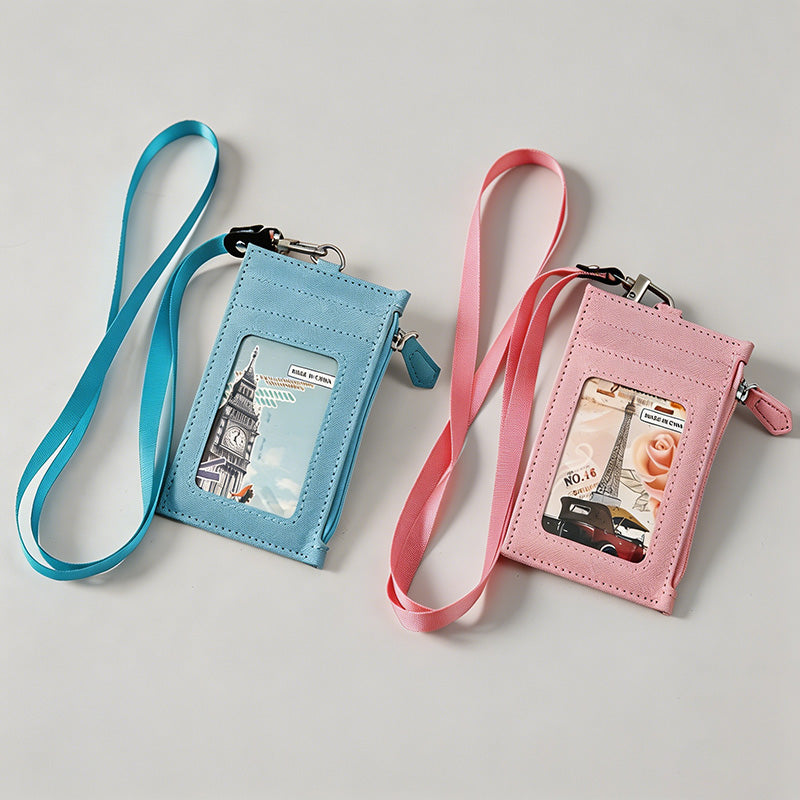 Minimalist Faux PU Card Holder With Lanyard