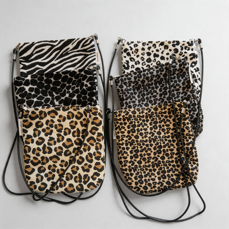 Minimalist Vintage Leopard Print Canvas Crossbody Pouch