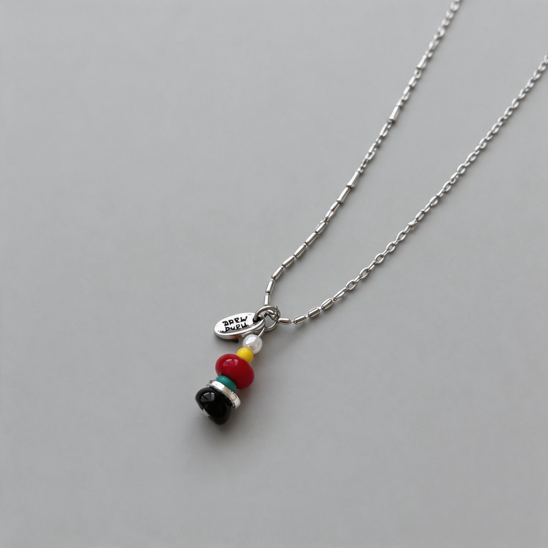 Retro-inspired Stone Geometric Beaded Retro Tower Necklace