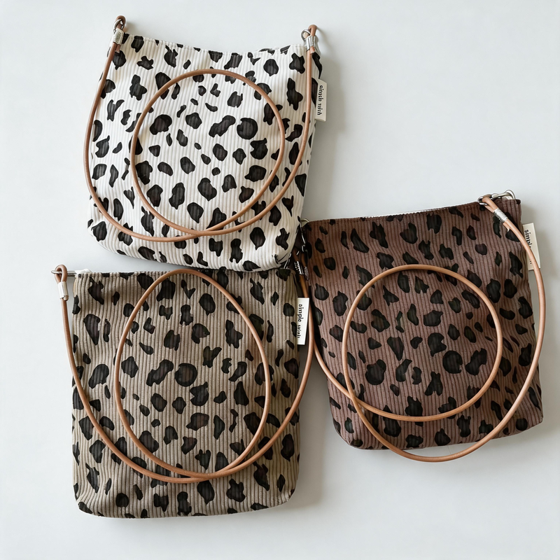 Vintage Leopard Print Corduroy Crossbody Phone Pouch