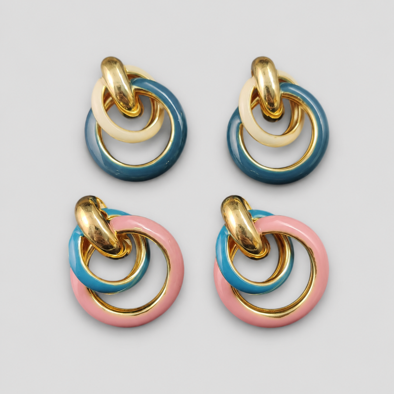 Textured Stone Twisted Geometric Circles Glaze Earrings